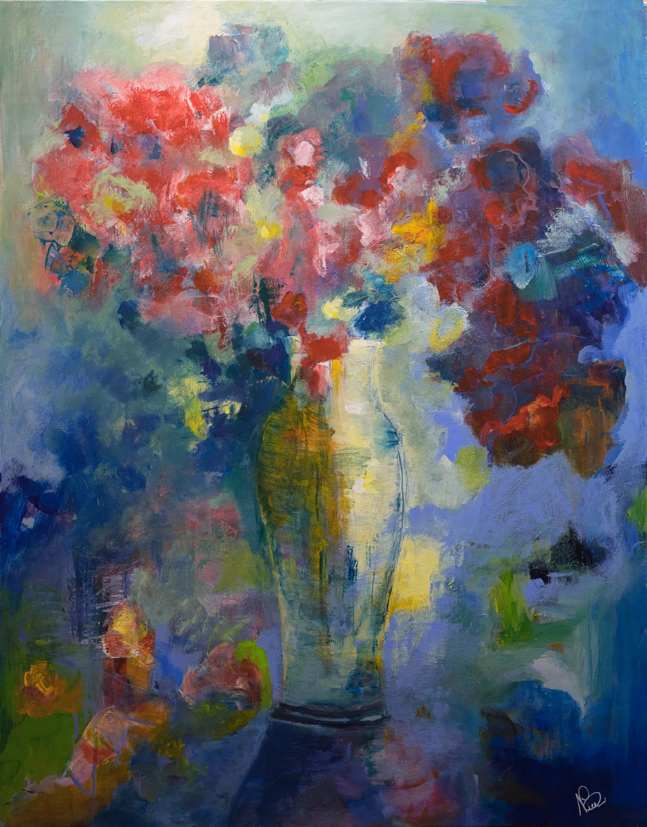 Bouquet rouge au vase de verre