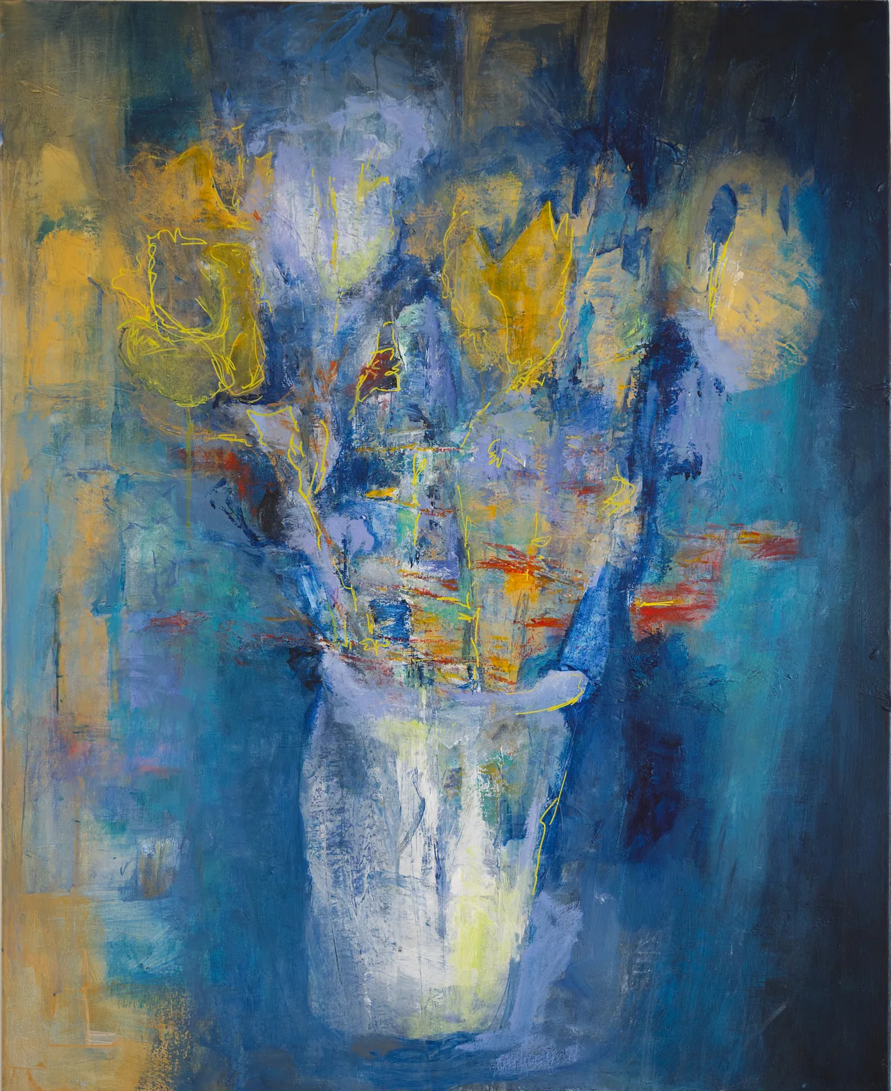 Bouquet sur fond bleu