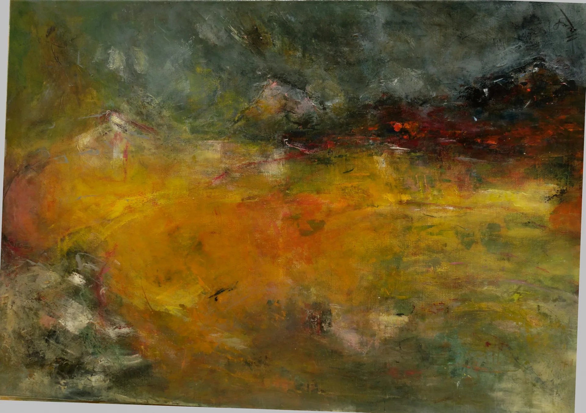 Paysage ocre sous ciel sombre