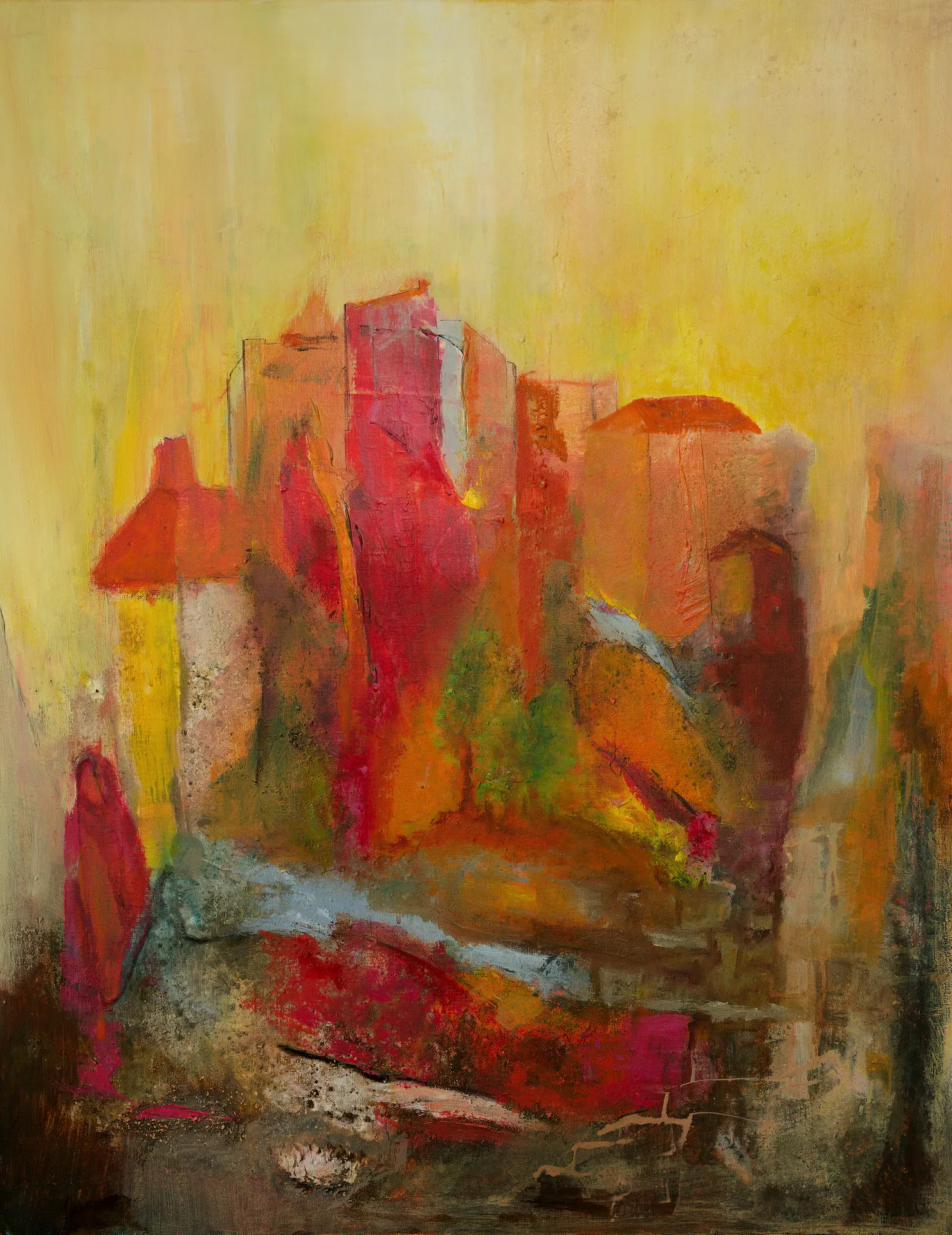 Village rouge sur fond jaune